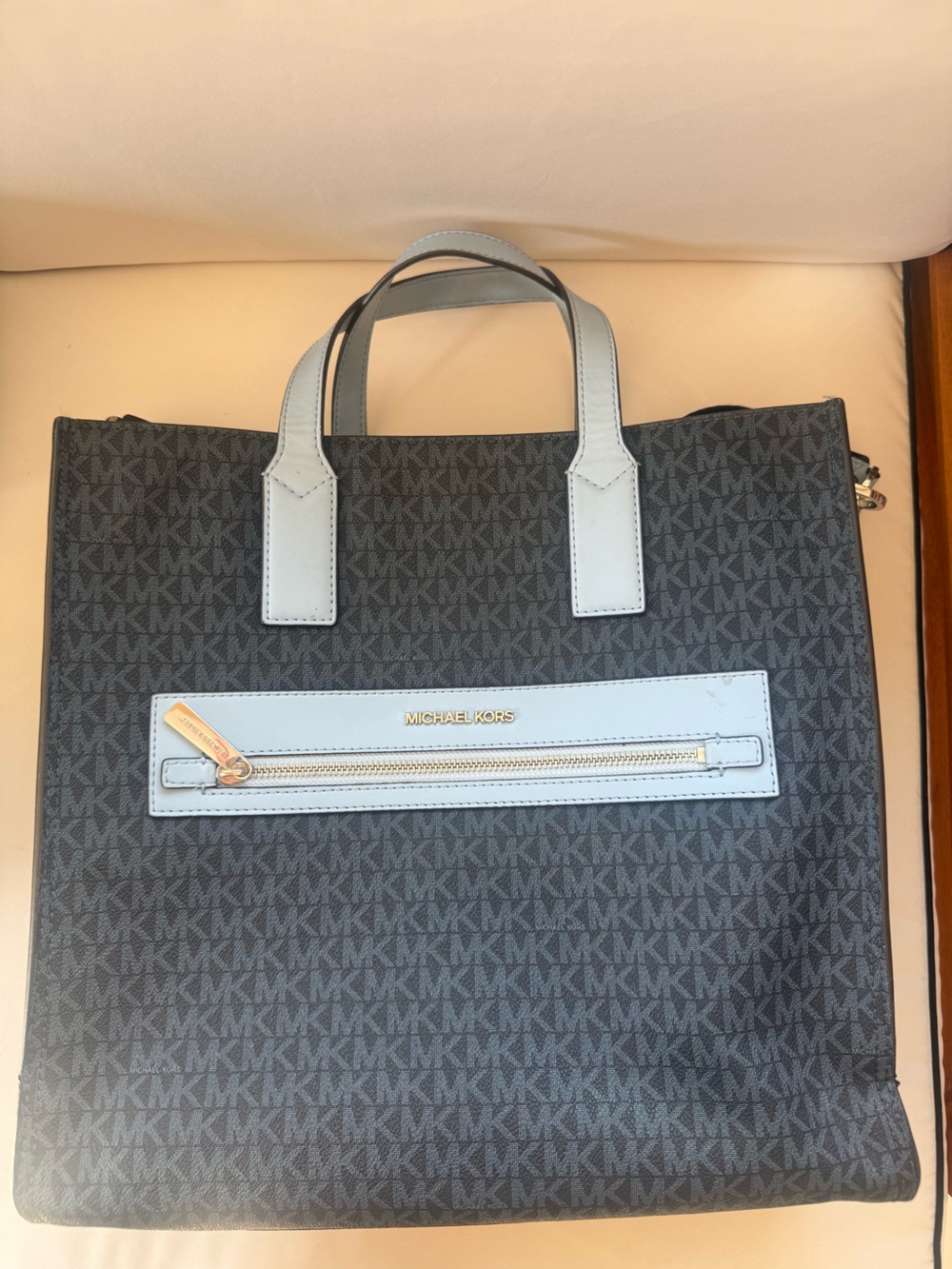 Michael Kors Gray Logo Tote with Light Blue Accents